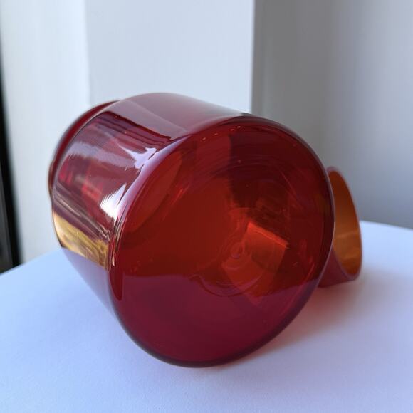 Takahashi Japan Red Glass Apothecary Canister Jar Daisy Lid 6" x 3 3/4" MCM - Picture 9 of 9